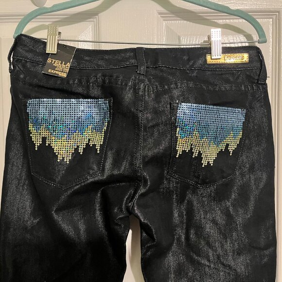 NWT Womens Express jeans stella boot Cut Regular Fit Size 6 Sequins - Picture 9 of 11